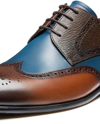 Men's Two-Tone Wingtip Brogue Oxford Dress Shoes