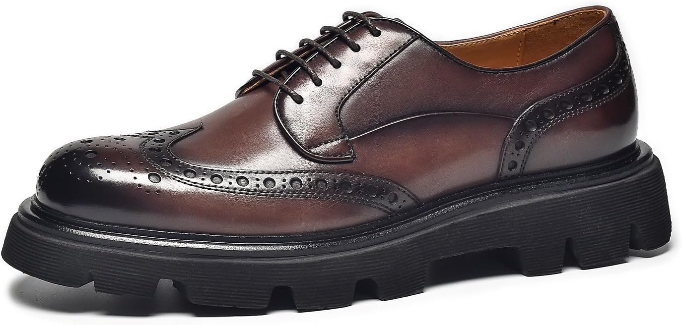 Men's Leather Brogue Wingtip Oxford Derby Dress Shoes
