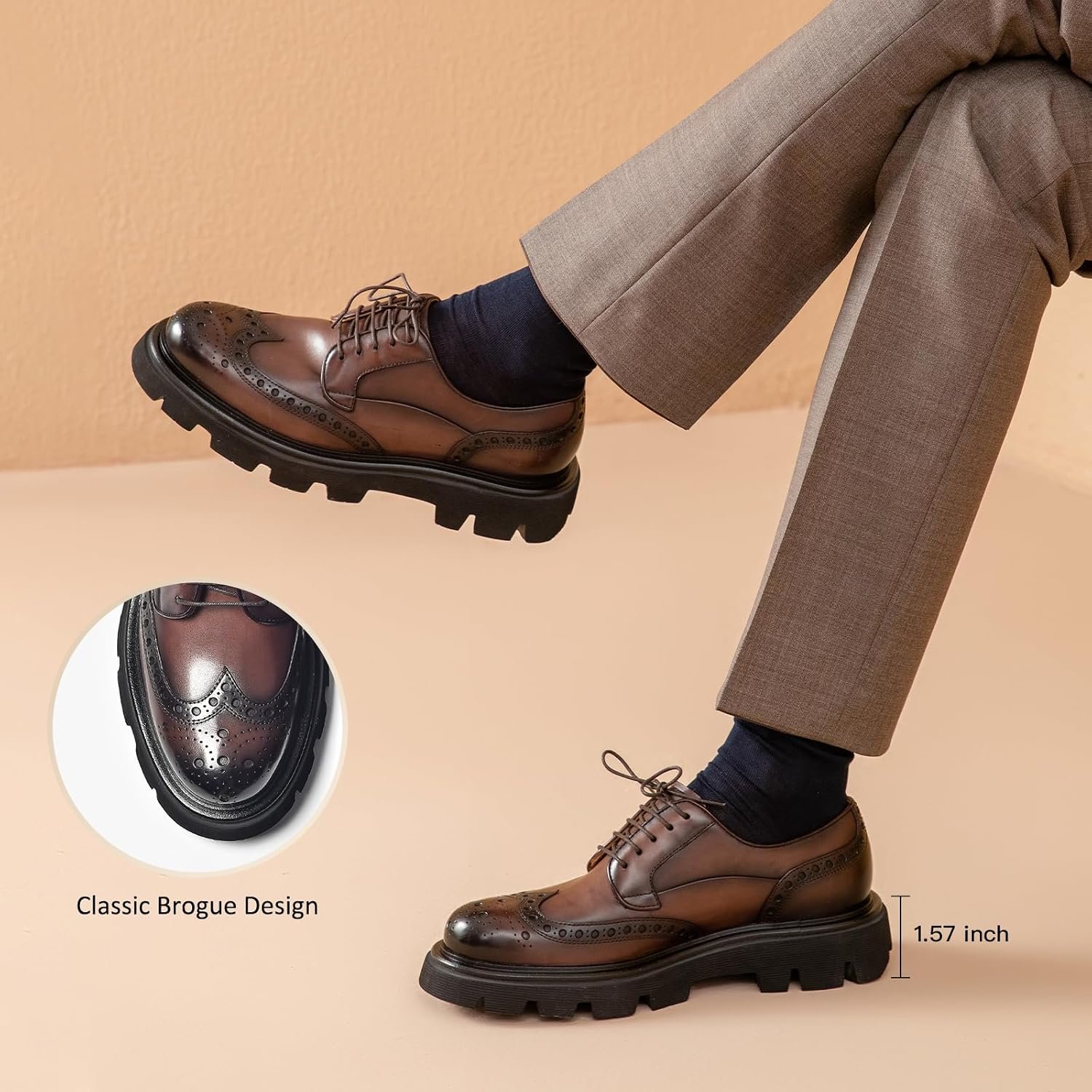 Men's Leather Brogue Wingtip Oxford Derby Dress Shoes