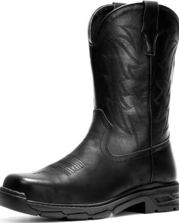 Men’s Metal Toe Cap Chelsea Boots, Side Zipper Comfortable Dress Ankle Boots