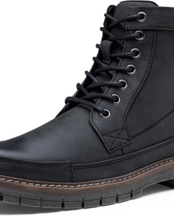 Men’s Motorcycle Combat Boots, Lace-Up Side Zip Casual Biker Ankle Boots