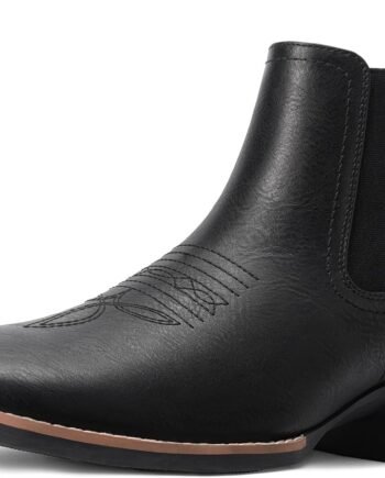 Men’s Western Cowboy Chelsea Boots, Square Toe Retro Ankle Boots with Side Zipper