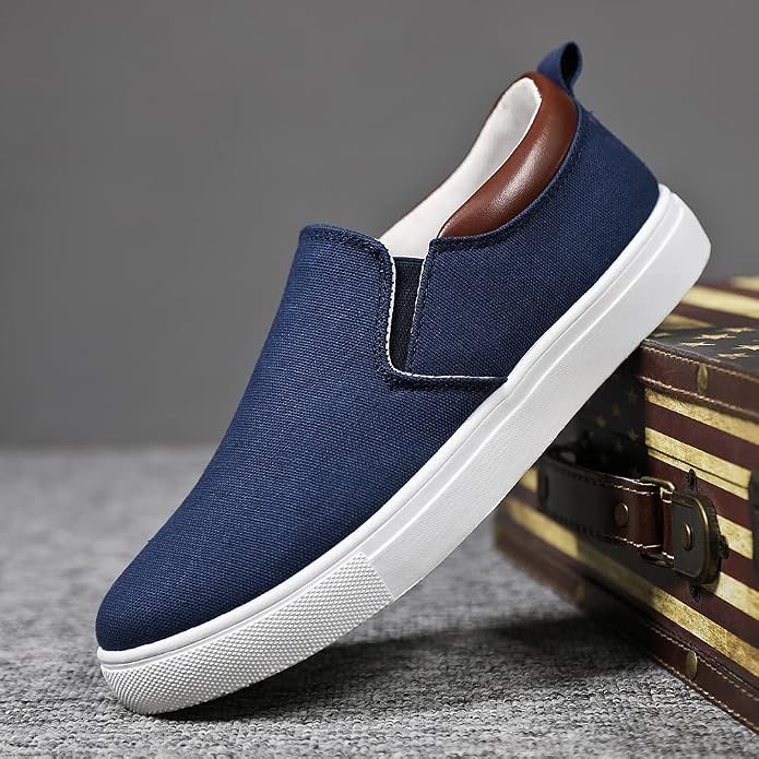 Men's Canvas Slip-On Sneakers, Low Top Casual Shoes