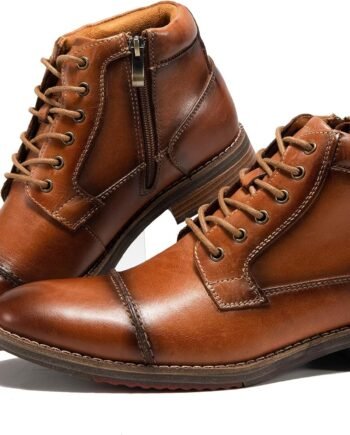 Men’s High-Top Lace-Up Combat Boots, Motorcycle Style Casual Work Boots