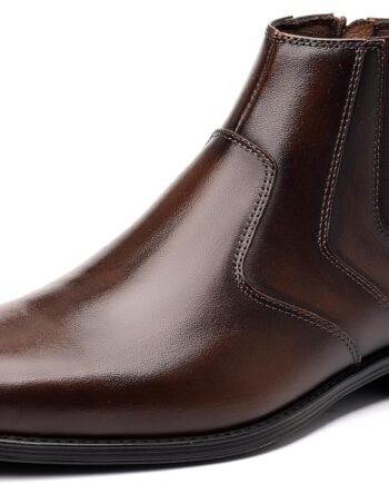 Men’s Genuine Leather Chelsea Boots, Side Zipper Slip-On Ankle Boots, Oxford Style Dress Boots