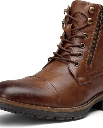 Men’s Western Cowboy Boots, Square Toe Embroidered Slip-Resistant Work Ankle Boots